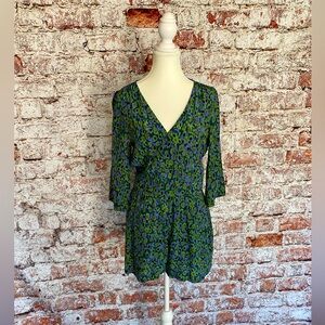 Charlie Jade Silk Romper Sz S Green Blue Boho Print One-Piece Resort Chic Summer